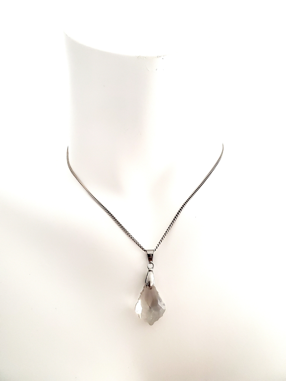 Silver Clear Teardrop Crystal Pendant Necklace